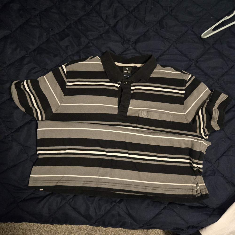 Van Heusen Black and Gray Striped Casual Button Down Shirt